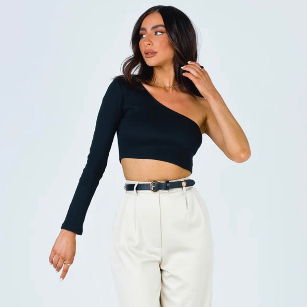 Princess Polly Rancho Carne One Shoulder Crop Top - Black - size 8